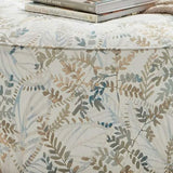 Benzara Ottoman with Leaves Print Fabric and Drum Style, Cream BM252869 Cream Wood and Fabric BM252869