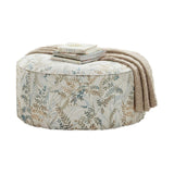 Ottoman with Leaves Print Fabric and Drum Style, Cream