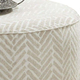 Benzara Ottoman with Chevron Pattern Fabric and Drum Style, Cream BM252872 Cream Wood and Fabric BM252872