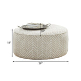 Benzara Ottoman with Chevron Pattern Fabric and Drum Style, Cream BM252872 Cream Wood and Fabric BM252872