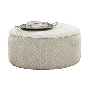 Benzara Ottoman with Chevron Pattern Fabric and Drum Style, Cream BM252872 Cream Wood and Fabric BM252872