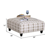 Benzara Ottoman with Abstract Pattern Fabric and Welt trim, Cream BM252873 Cream Wood and Fabric BM252873