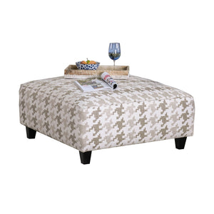 Benzara Ottoman with Abstract Pattern Fabric and Welt trim, Cream BM252873 Cream Wood and Fabric BM252873