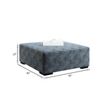 Benzara Ottoman with Microfiber Fabric and Wedge Feet, Blue BM252930 Blue Solid wood, Fabric BM252930