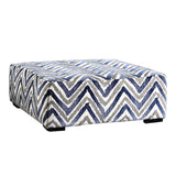 Ottoman with Microfiber Fabric and Chevron Pattern, Blue