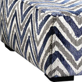 Benzara Ottoman with Microfiber Fabric and Chevron Pattern, Blue BM252932 Blue Solid wood, Fabric BM252932