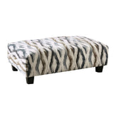 Ottoman with Microfiber Fabric and Ikat Pattern, Multicolor