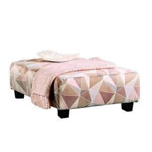 Benzara Ottoman with Geometric Pattern and Tapered Block Feet, Multicolor BM252943 Multicolor Solid wood, Fabric BM252943