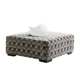 Ottoman with Geometric Pattern and Microfiber Fabric, Gray