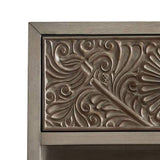 Benzara Night Stand with Polyresin Floral Design, Ivory BM253002 White Solid Wood, Veneer BM253002