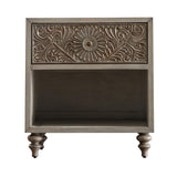 Night Stand with Polyresin Floral Design, Ivory