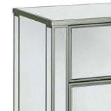 Benzara Night Stand with Crystal Knobs and Mirror Panels, Silver BM253007 Silver Mirror, Resin, Solid Wood BM253007