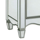 Benzara Night Stand with Crystal Knobs and Mirror Panels, Silver BM253007 Silver Mirror, Resin, Solid Wood BM253007