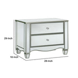 Benzara Night Stand with Crystal Knobs and Mirror Panels, Silver BM253007 Silver Mirror, Resin, Solid Wood BM253007