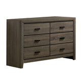 Benzara Dresser with Black Rectangular Pulls, Gray BM253015 Gray Solid Wood, Wood Veneer, Others BM253015