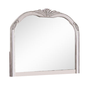 Benzara Mirror with Floral Accents and Traditional Design, Antique White BM253017 White Solid Wood, Veneer BM253017