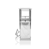 Benzara Bar Table with Faux Marble and Chrome Finish, White and Silver BM253019 White, Silver Faux Marble, Metal, Others BM253019
