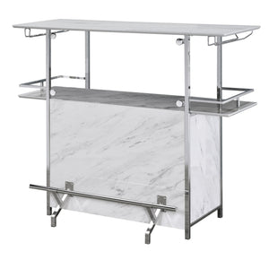 Benzara Bar Table with Faux Marble and Chrome Finish, White and Silver BM253019 White, Silver Faux Marble, Metal, Others BM253019