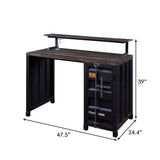 Benzara Desk with LED Light, Black and Distressed Dark Oak BM253020 Black, Brown Metal, Paper Veneer, Others BM253020