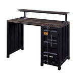 Benzara Desk with LED Light, Black and Distressed Dark Oak BM253020 Black, Brown Metal, Paper Veneer, Others BM253020