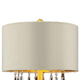 Benzara Table Lamp with Hanging and Round Crystals, Gold and Cream BM253034 Gold, Cream Crystal, Metal BM253034