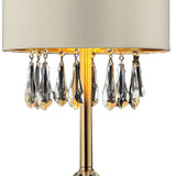 Benzara Table Lamp with Hanging and Round Crystals, Gold and Cream BM253034 Gold, Cream Crystal, Metal BM253034