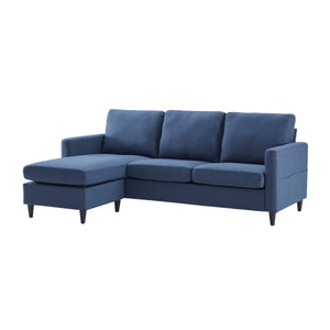 Benzara Reversible Sectional Sofa with Fabric Upholstery and Side Pockets, Blue BM261282 Blue Wood and Fabric BM261282