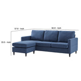 Benzara Reversible Sectional Sofa with Fabric Upholstery and Side Pockets, Blue BM261282 Blue Wood and Fabric BM261282