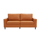 Benzara Sofa with Leatherette Upholstery and Track Armrests, Tan Brown BM261300 Brown Wood and Faux Leather BM261300