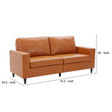 Benzara Sofa with Leatherette Upholstery and Track Armrests, Tan Brown BM261300 Brown Wood and Faux Leather BM261300