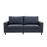 Benzara Sofa with Leatherette Upholstery and Track Armrests, Black BM261301 Black Wood and Faux Leather BM261301