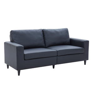 Benzara Sofa with Leatherette Upholstery and Track Armrests, Black BM261301 Black Wood and Faux Leather BM261301