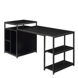 Benzara Computer Desk with Open Compartments and Shelves, Black BM261304 Black MDF and Metal BM261304