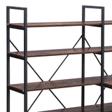 Benzara Computer Desk with 5 Tier Hutch Bookshelf, Brown and Black BM261306 Brown and Black MDF and Metal BM261306