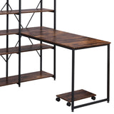 Benzara Computer Desk with 5 Tier Hutch Bookshelf, Brown and Black BM261306 Brown and Black MDF and Metal BM261306