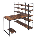 Computer Desk with 5 Tier Hutch Bookshelf, Brown and Black