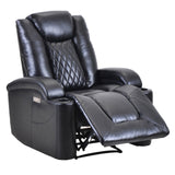 Benzara Power Recliner with USB Plugin and 2 Cupholders, Black BM261309 Black Leatherette, Metal BM261309