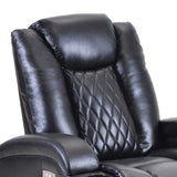 Benzara Power Recliner with USB Plugin and 2 Cupholders, Black BM261309 Black Leatherette, Metal BM261309