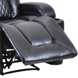 Benzara Power Recliner with USB Plugin and 2 Cupholders, Black BM261309 Black Leatherette, Metal BM261309