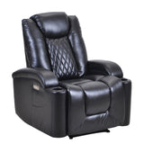 Benzara Power Recliner with USB Plugin and 2 Cupholders, Black BM261309 Black Leatherette, Metal BM261309