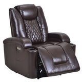 Benzara Power Recliner with USB Plugin and 2 Cupholders, Brown BM261310 Brown Leatherette, Metal BM261310