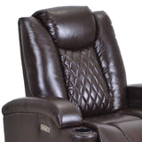 Benzara Power Recliner with USB Plugin and 2 Cupholders, Brown BM261310 Brown Leatherette, Metal BM261310