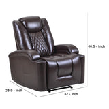 Benzara Power Recliner with USB Plugin and 2 Cupholders, Brown BM261310 Brown Leatherette, Metal BM261310