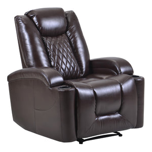 Benzara Power Recliner with USB Plugin and 2 Cupholders, Brown BM261310 Brown Leatherette, Metal BM261310