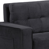 Benzara Sofa with Velvet Upholstery and Tufted Design, Black BM261312 Black Wood and Fabric BM261312