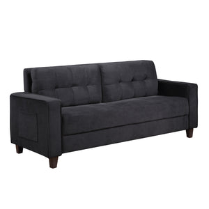 Benzara Sofa with Velvet Upholstery and Tufted Design, Black BM261312 Black Wood and Fabric BM261312