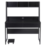 Benzara Computer Desk with 2 Drawers and Hutch, Black BM261313 Black MDF and Metal BM261313