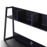 Benzara Computer Desk with 2 Drawers and Hutch, Black BM261313 Black MDF and Metal BM261313