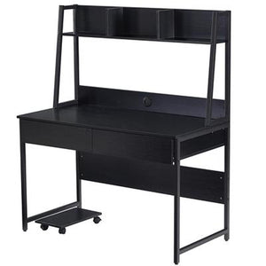 Benzara Computer Desk with 2 Drawers and Hutch, Black BM261313 Black MDF and Metal BM261313