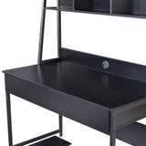 Benzara Computer Desk with 2 Drawers and Hutch, Black BM261313 Black MDF and Metal BM261313